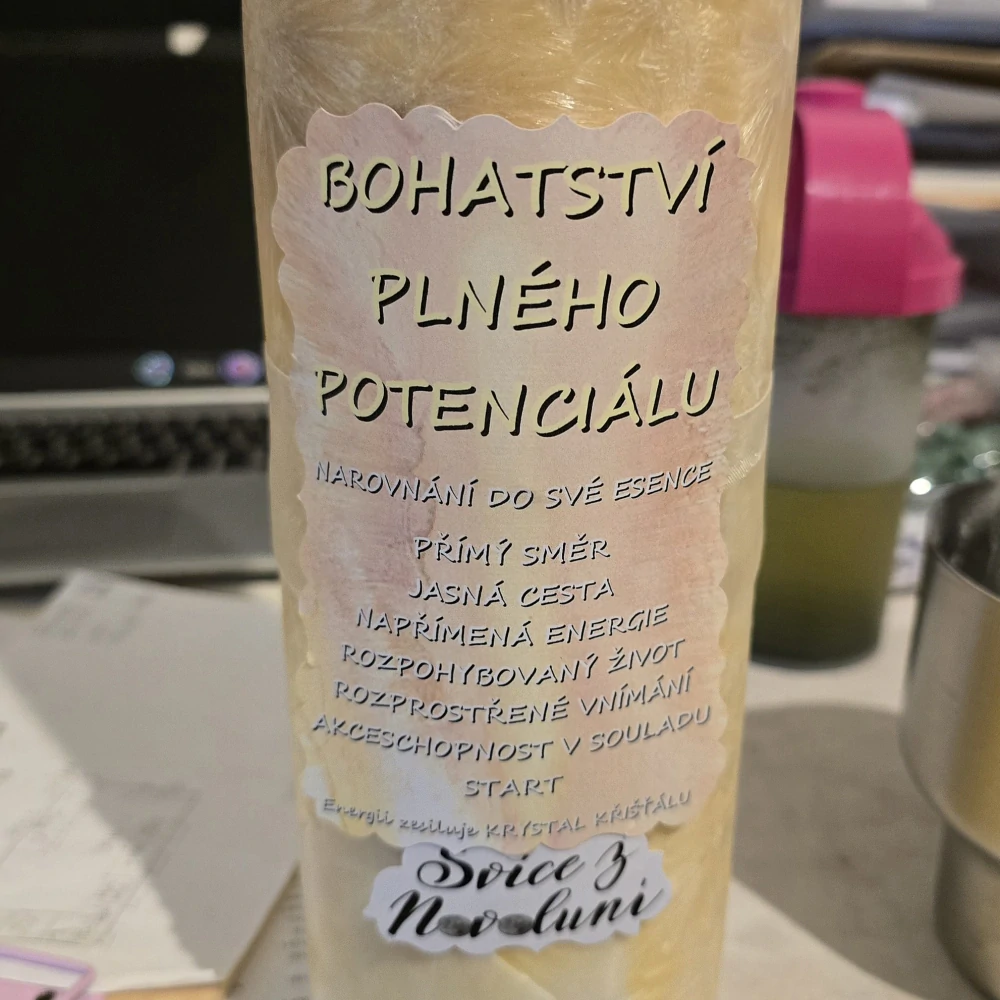 Energetická svíčka s křišťálem MAXI z Novoluní - BOHATSTVI PLNEHO POTENCIALU