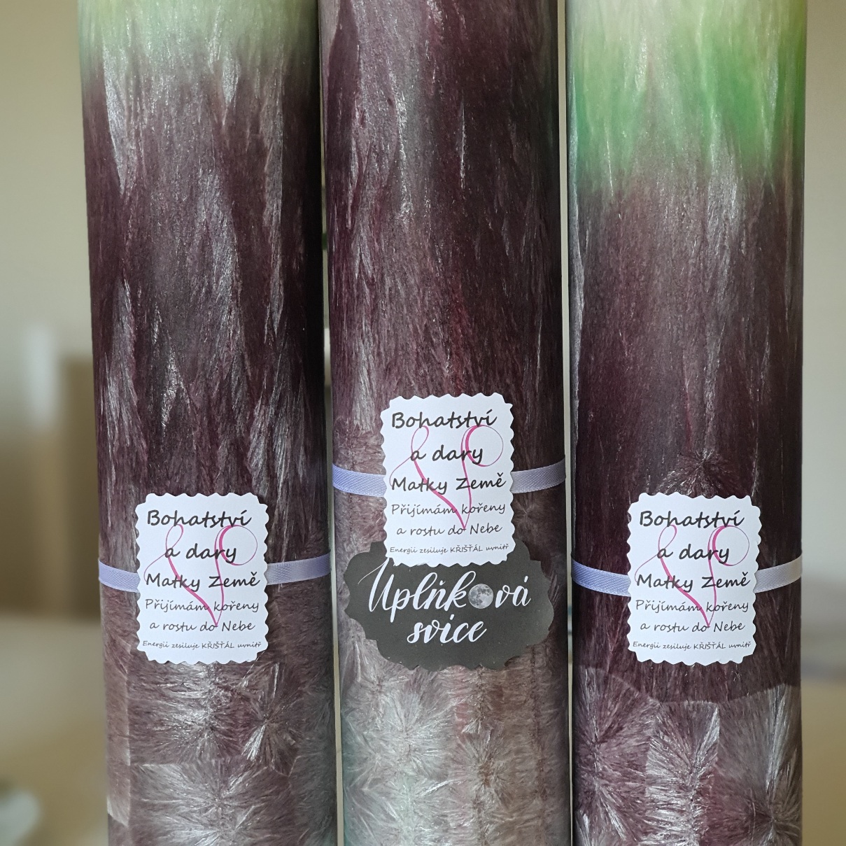 Energetická svíčka s křišťálem z Úplňku BOHATSTVÍ A DARY MATKY ZEMĚ 