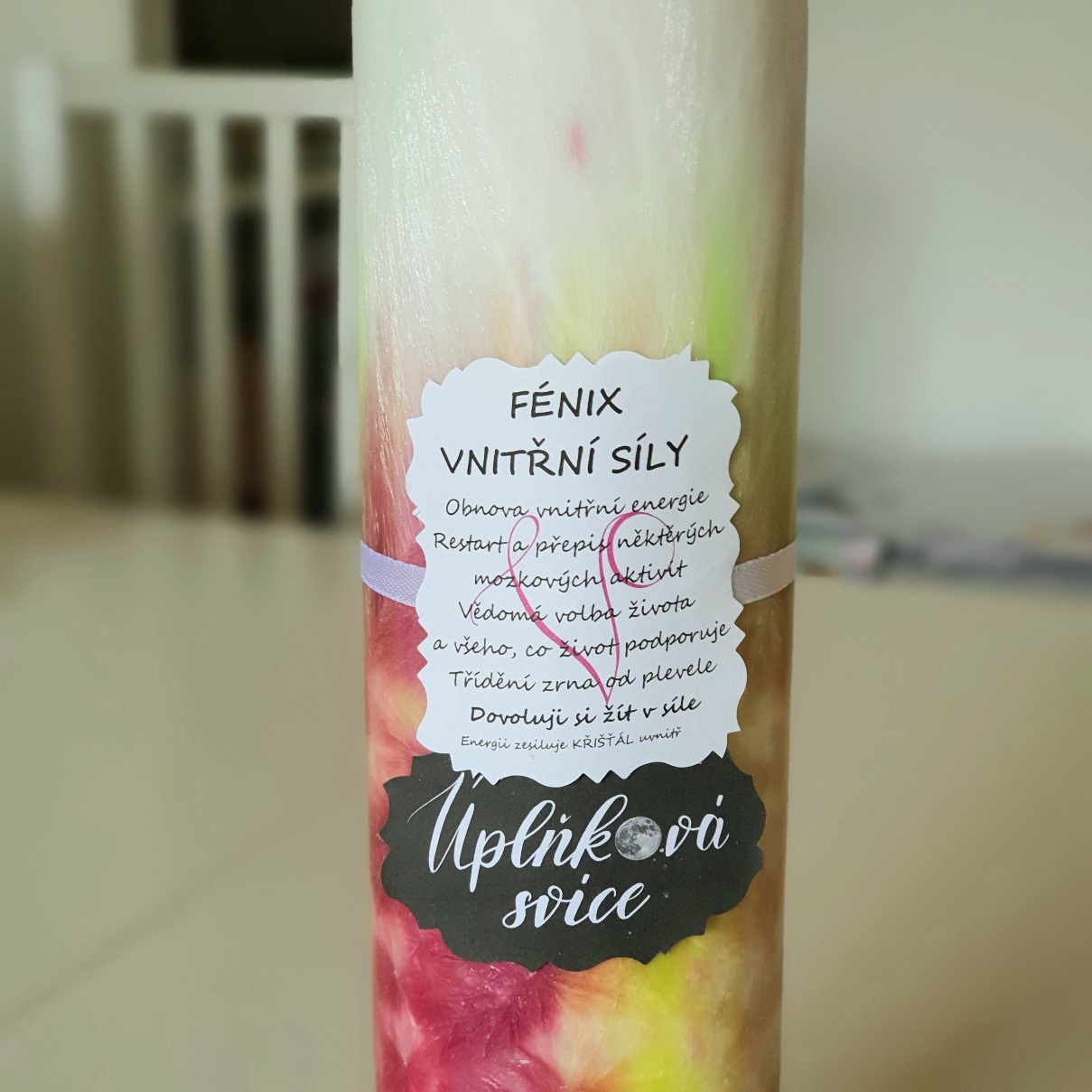 Energetická svíčka s křišťálem z Úplňku FÉNIX VNITŘNÍ SÍLY