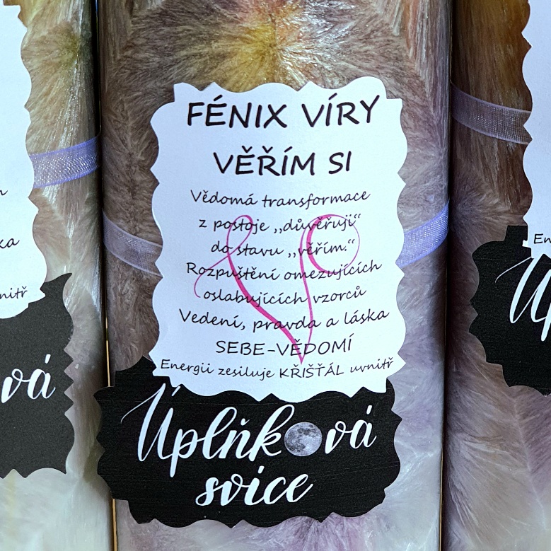 Energetická svíčka s křišťálem z Úplňku FÉNIX VÍRY