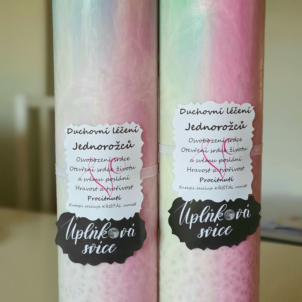 Energetická svíčka s křišťálem z Úplňku DUCHOVNÍ LÉČENÍ JEDNOROŽCŮ