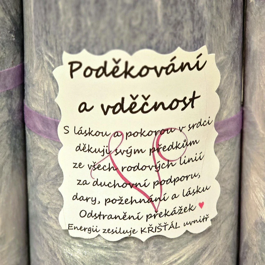 Energetická svíčka s křišťálem PODĚKOVÁNÍ A VDĚČNOST PŘEDKŮM 