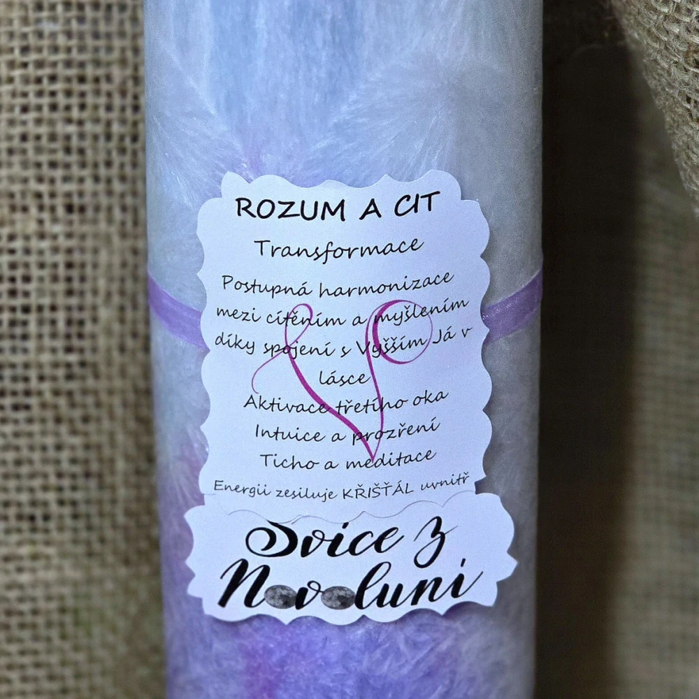 Energetická svíčka s křišťálem z Novoluní - ROZUM A CIT 