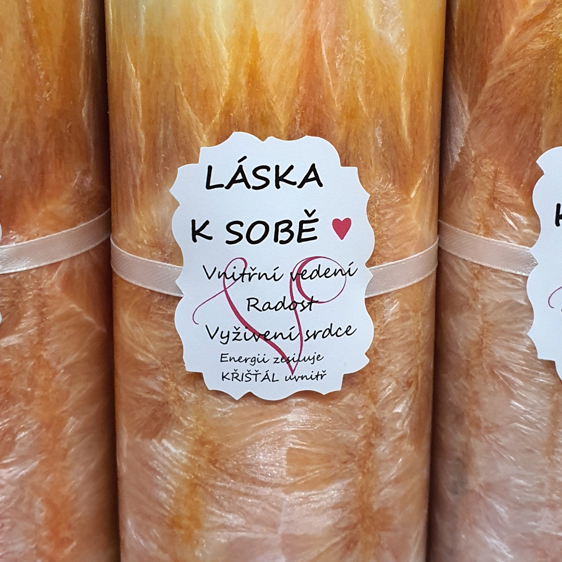 Energetická svíčka s křišťálem LÁSKA K SOBĚ 