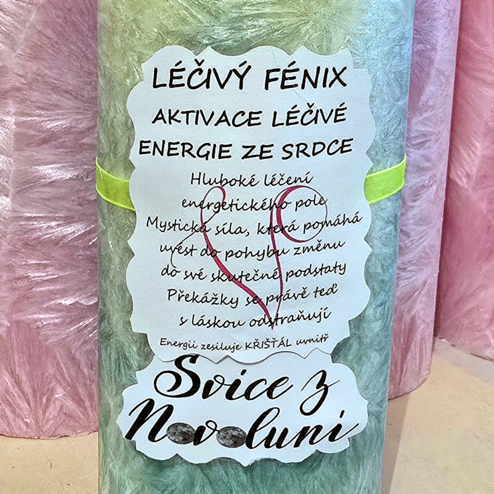 Energetická svíčka s křišťálem z Novoluní LÉČIVÝ FÉNIX