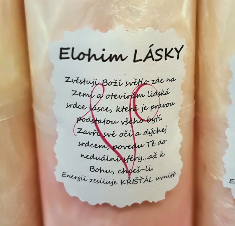 Energetická svíčka s křišťálem z Novoluní ELOHIM LÁSKY