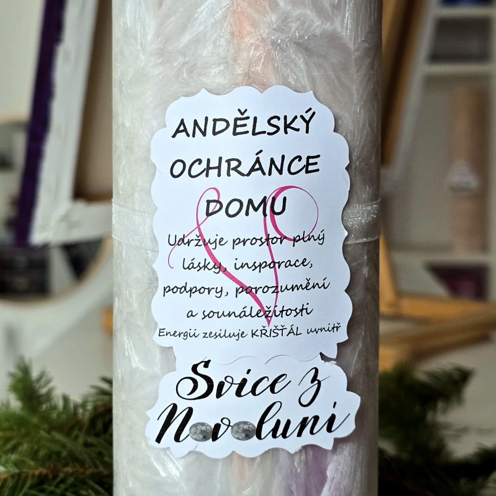 Energetická svíčka s křišťálem z Novoluní ANDĚLSKÝ OCHRÁNCE DOMU 