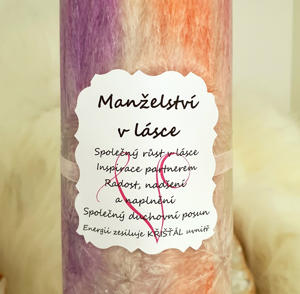 Energetická svíčka s křišťálem MANŽELSTVÍ V LÁSCE 