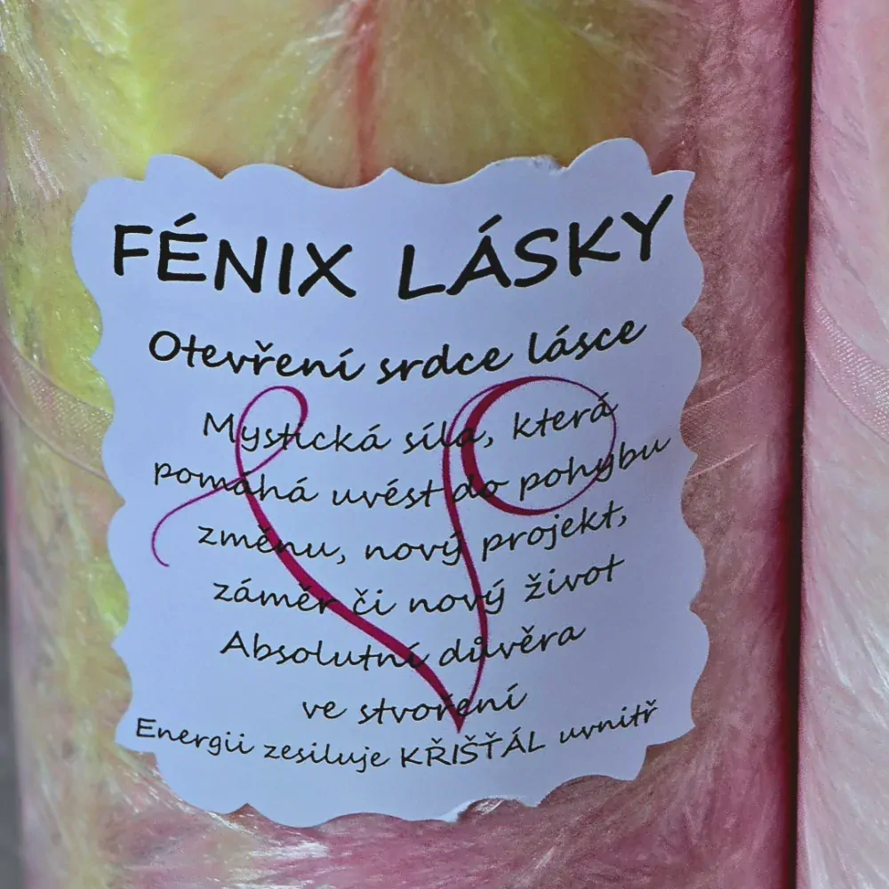 Energetická svíčka s křišťálem z Novoluní FÉNIX LÁSKY