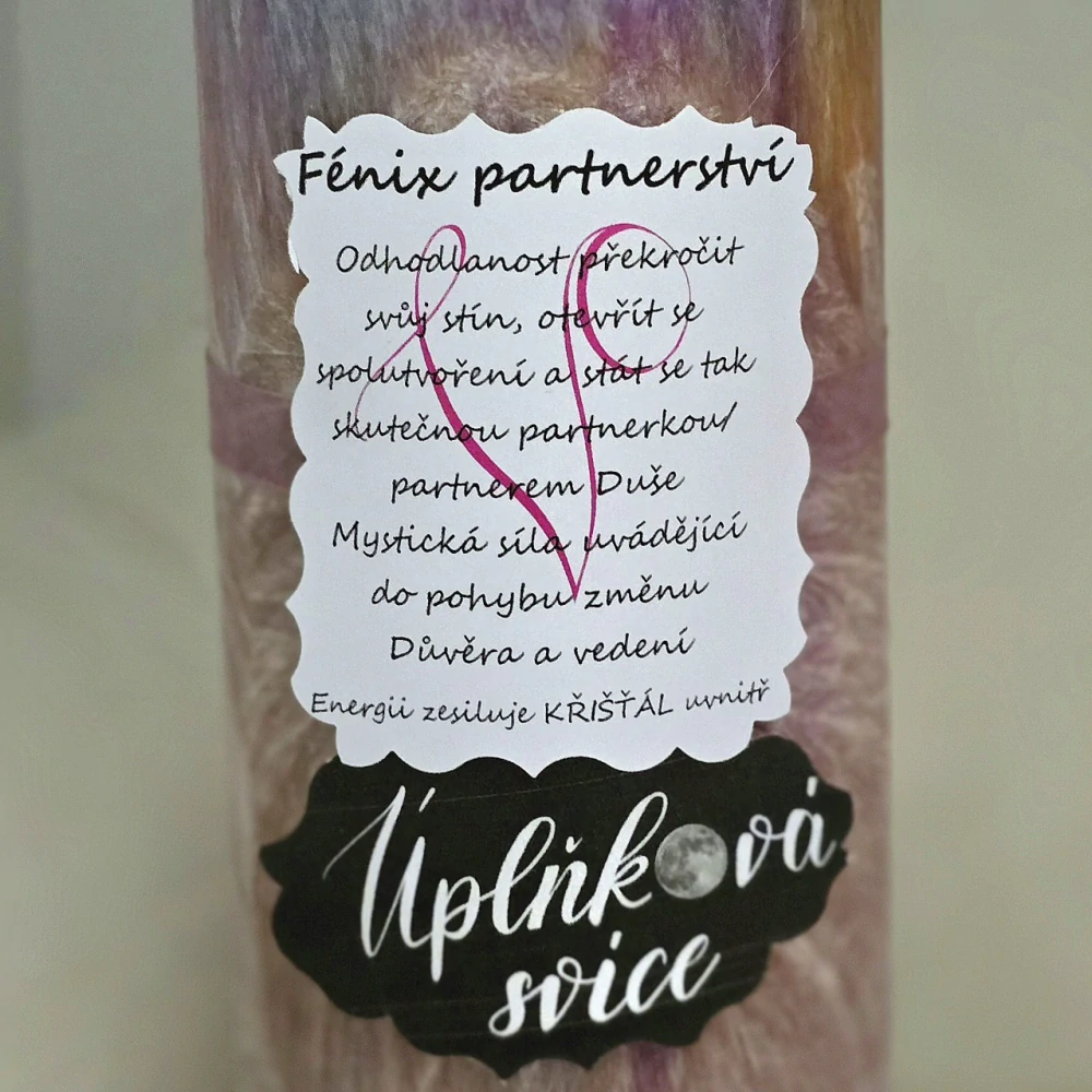 Energetická svíčka s křišťálem z Úplňku FÉNIX PARTNERSTVÍ
