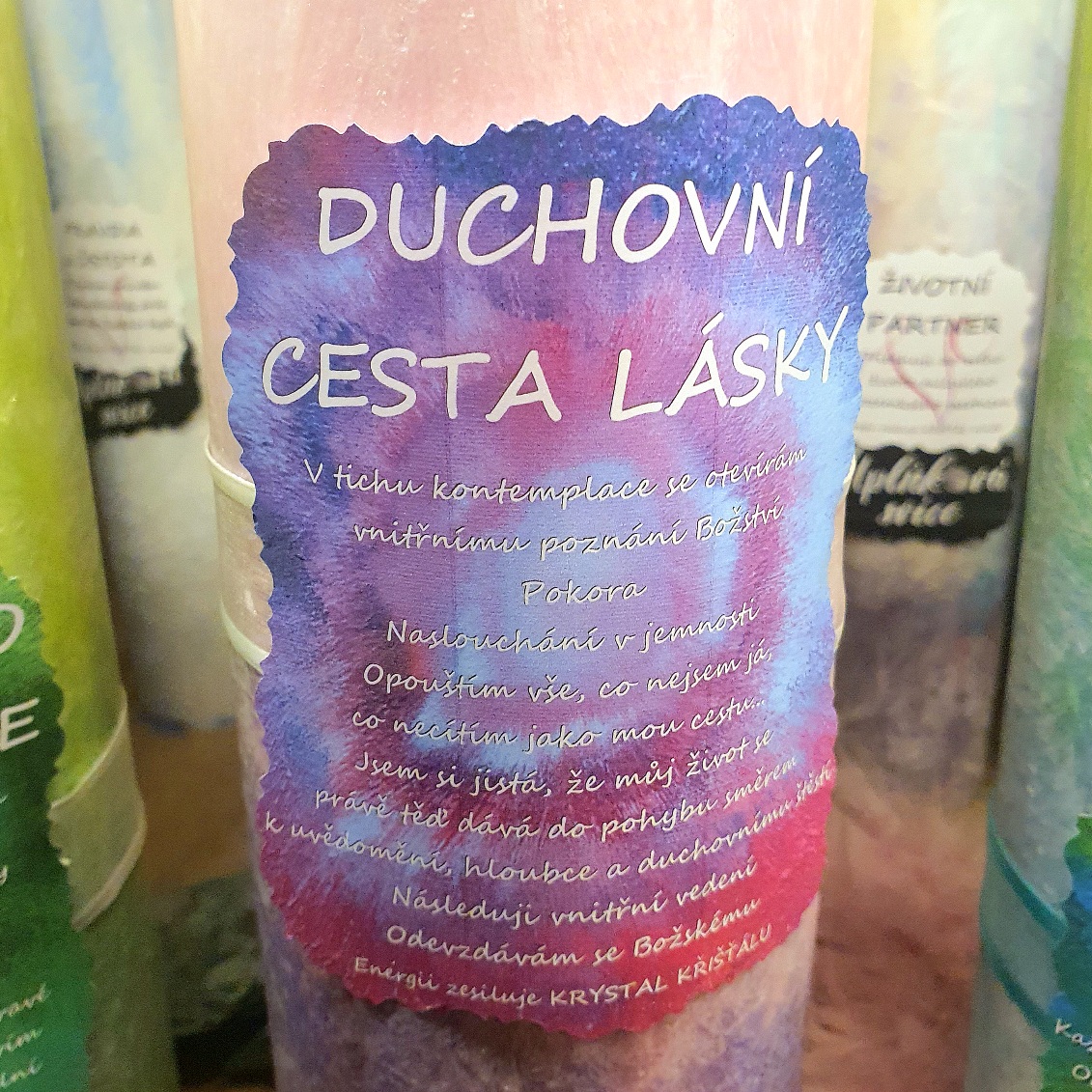 Energetická svíčka s křišťálem MAXI - DUCHOVNÍ CESTA LÁSKY