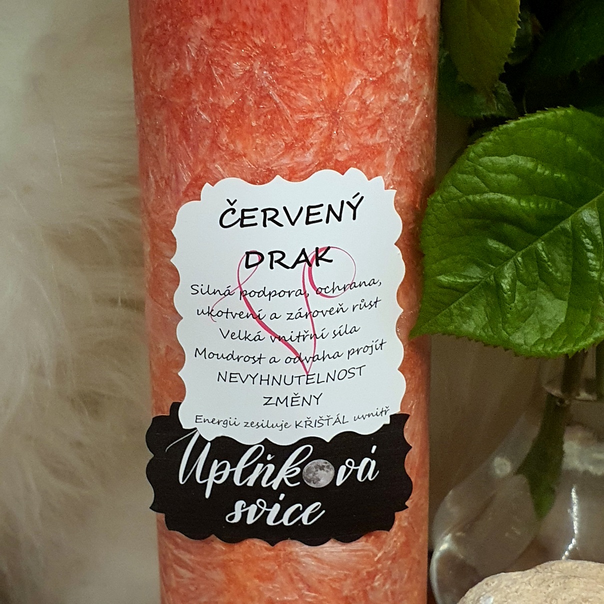Energetická svíčka s křišťálem z Úplňku ČERVENÝ DRAK 
