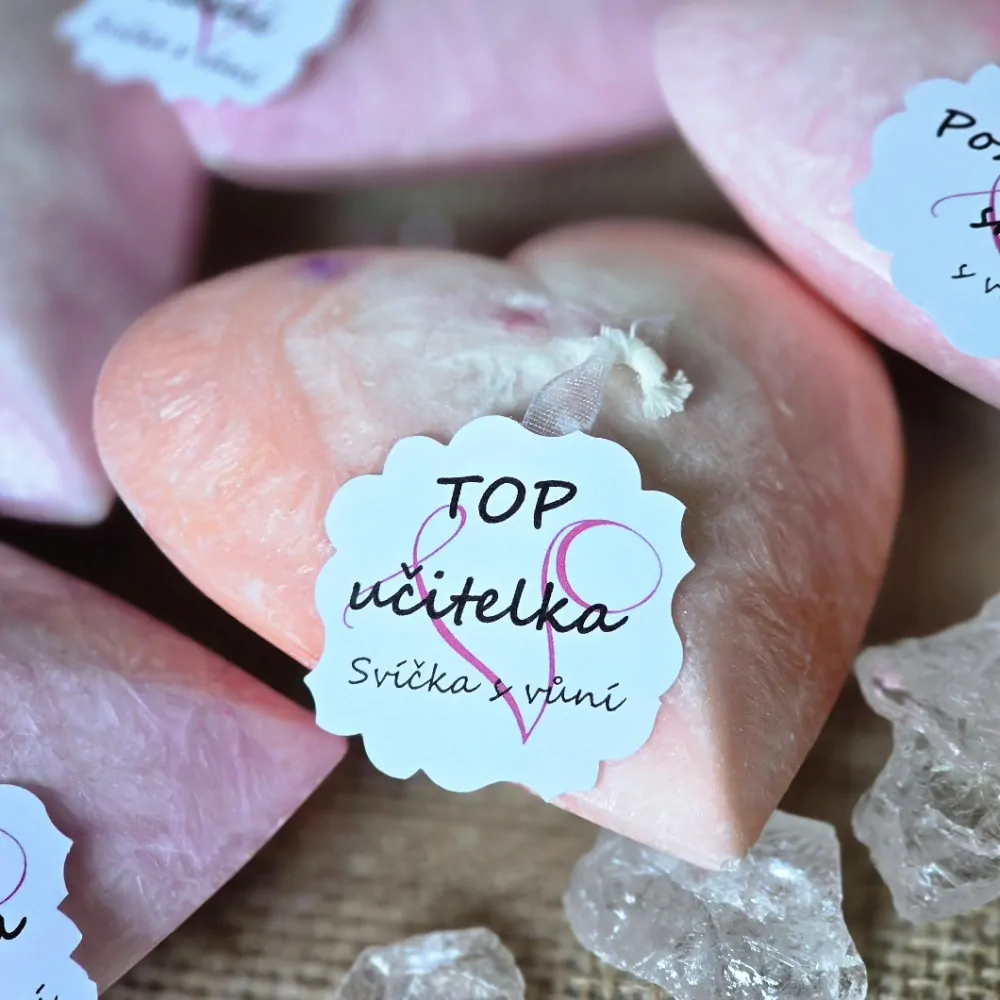 Energetická svíčka s vůní ve tvaru srdce TOP UČITELKA