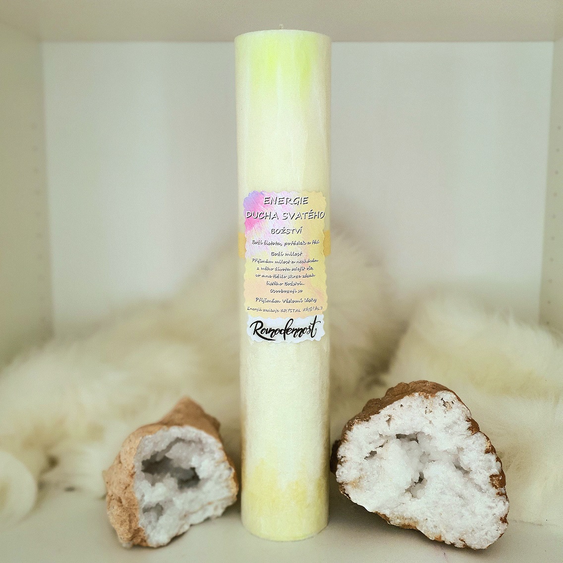 Energetická svíčka s křišťálem MAXI z Rovnodennosti ENERGIE DUCHA SVATÉHO