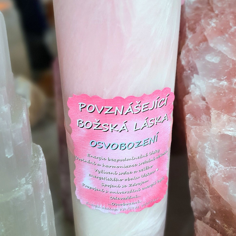 Energetická svíčka s křišťálem MAXI z Úplňku - POVZNÁŠEJÍCÍ ČISTÁ LÁSKA