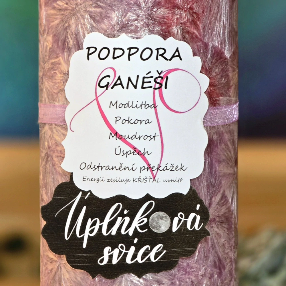 Energetická svíčka s křišťálem z Úplňku PODPORA GANÉŠI