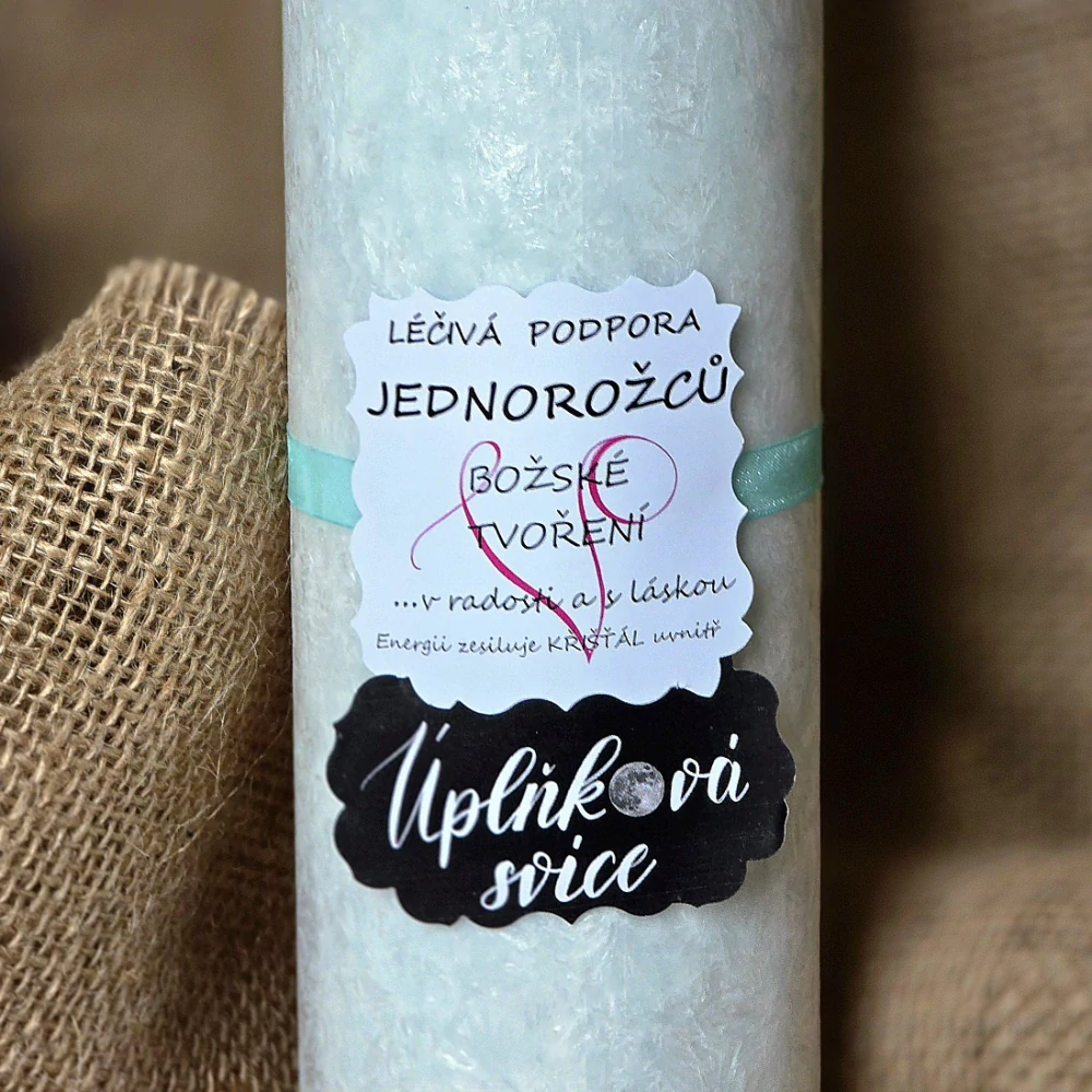 Energetická svíčka s křišťálem z Úplňku LÉČIVÁ PODPORA JEDNOROŽCŮ