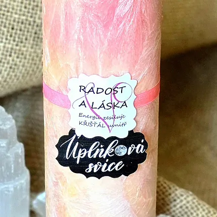 Energetická svíčka s křišťálem z Úplňku RADOST A LÁSKA