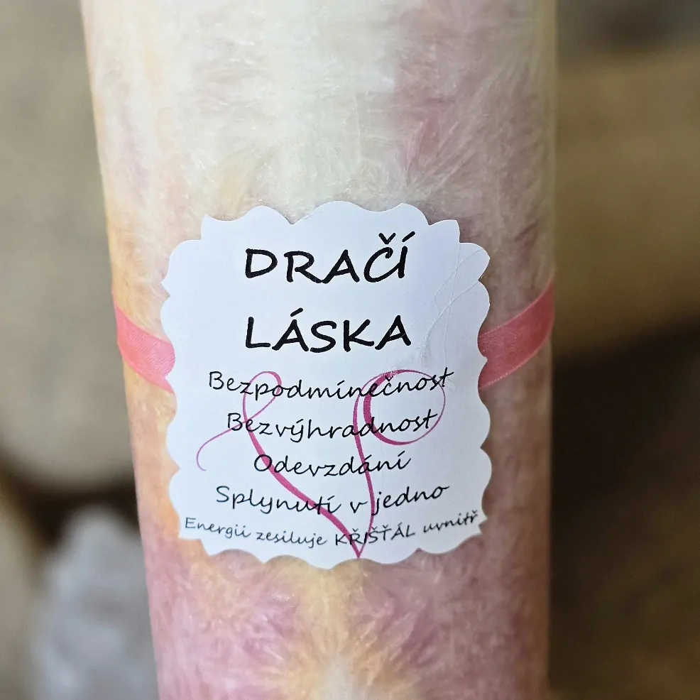 Energetická svíčka s křišťálem DRAČÍ LÁSKA