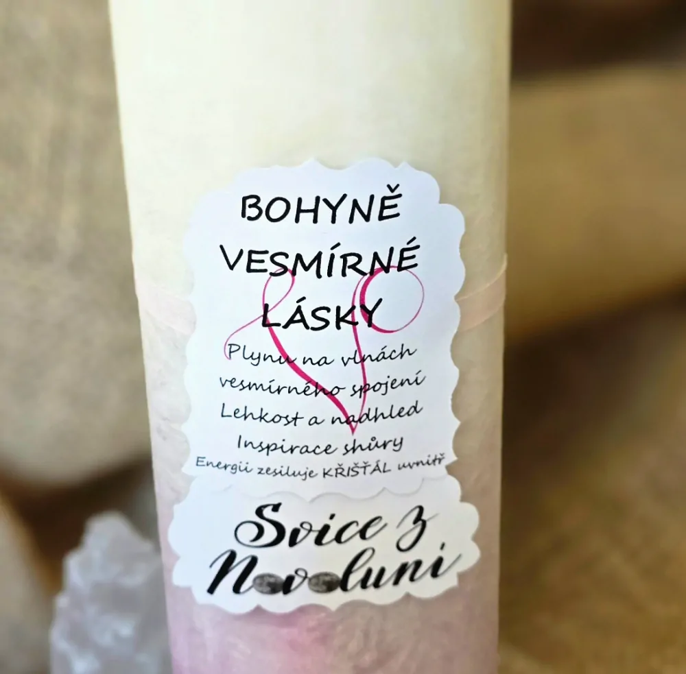 Energetická svíčka s křišťálem z Novoluní BOHYNĚ VESMÍRNÉ LÁSKY
