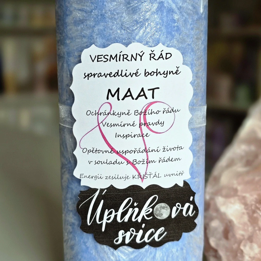 Energetická svíčka s křišťálem z Úplňku EGYPTSKÁ BOHYNĚ MAAT