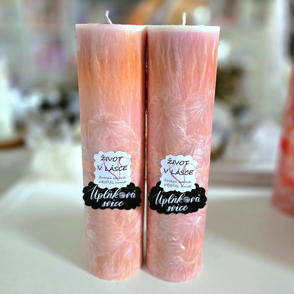 Energetická svíčka s křišťálem z Úplňku ŽIVOT V LÁSCE 