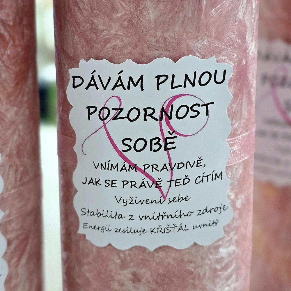 Energetická svíčka s křišťálem DÁVÁM PLNOU POZORNOST SOBĚ