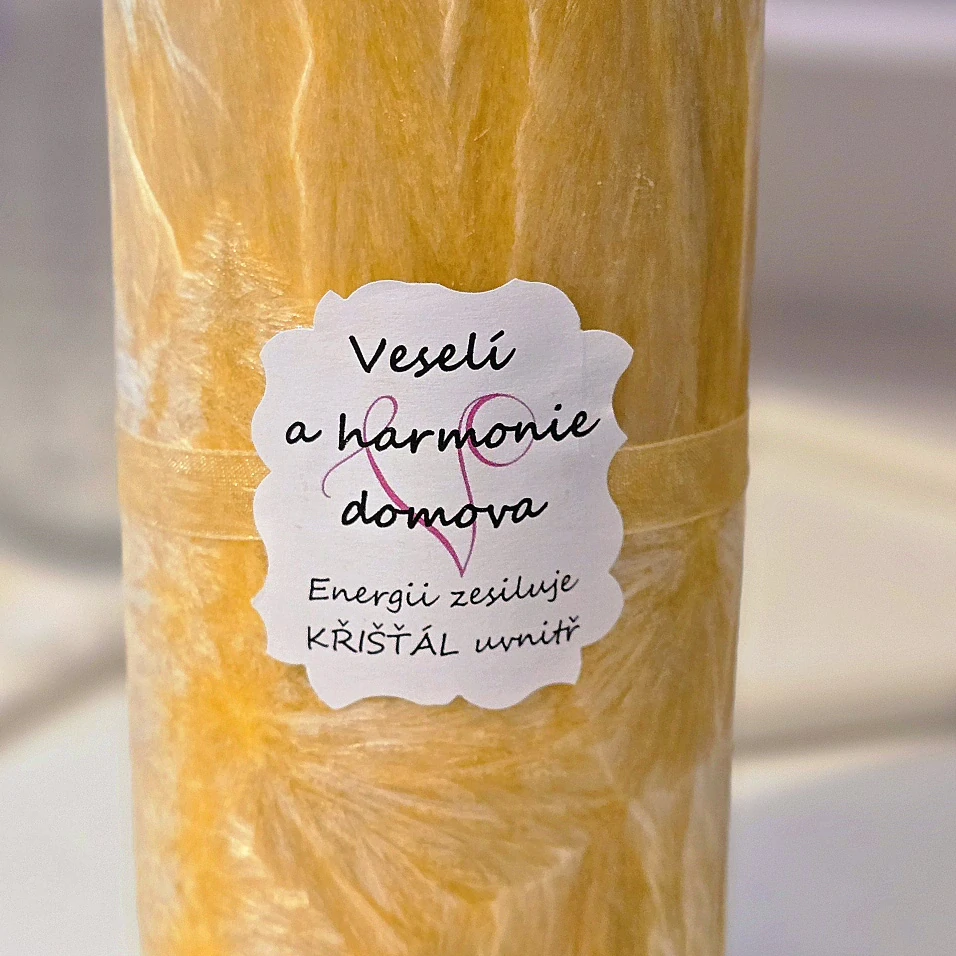 Energetická svíčka s křišťálem VESELÍ A HARMONIE DOMOVA