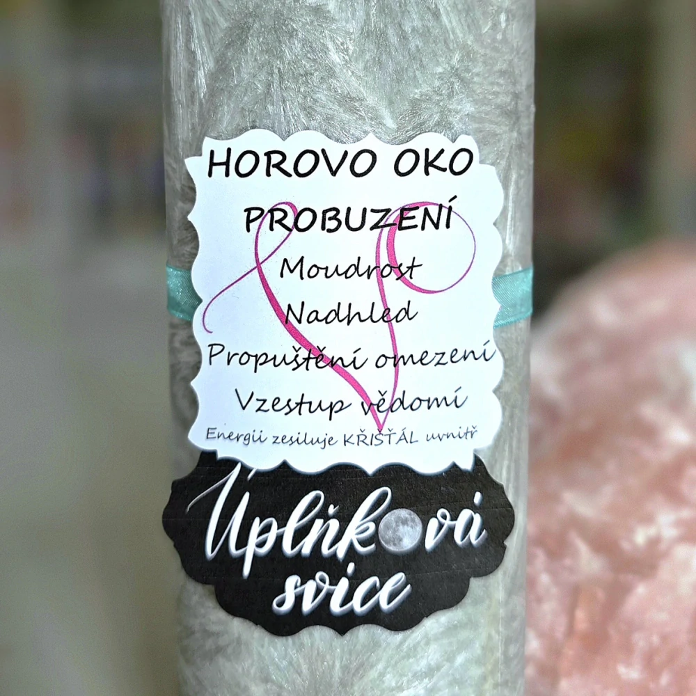 Energetická svíčka s křišťálem z Úplňku HOROVO OKO