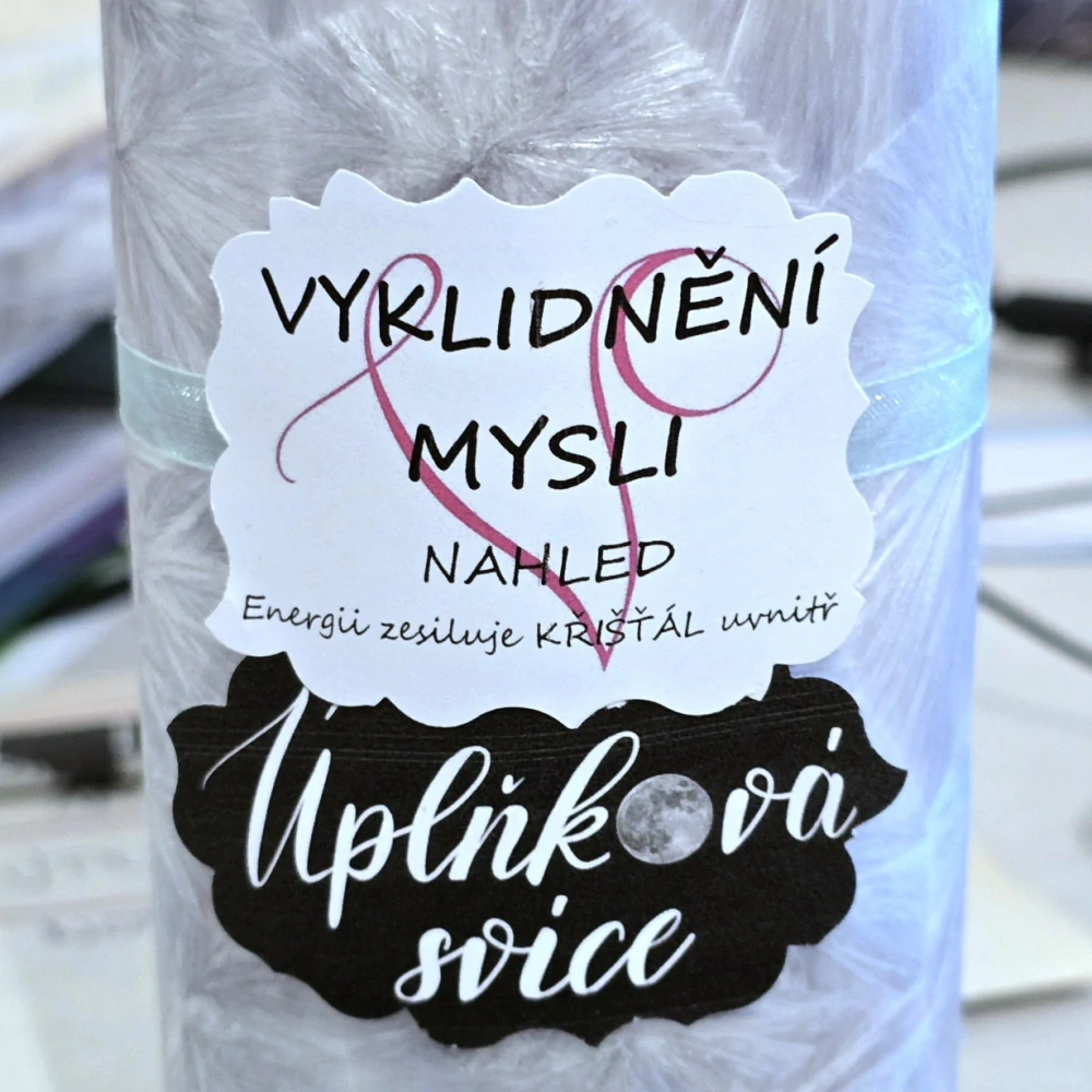 Energetická svíčka s křišťálem z Úplňku - VYKLIDNĚNÍ MYSLI