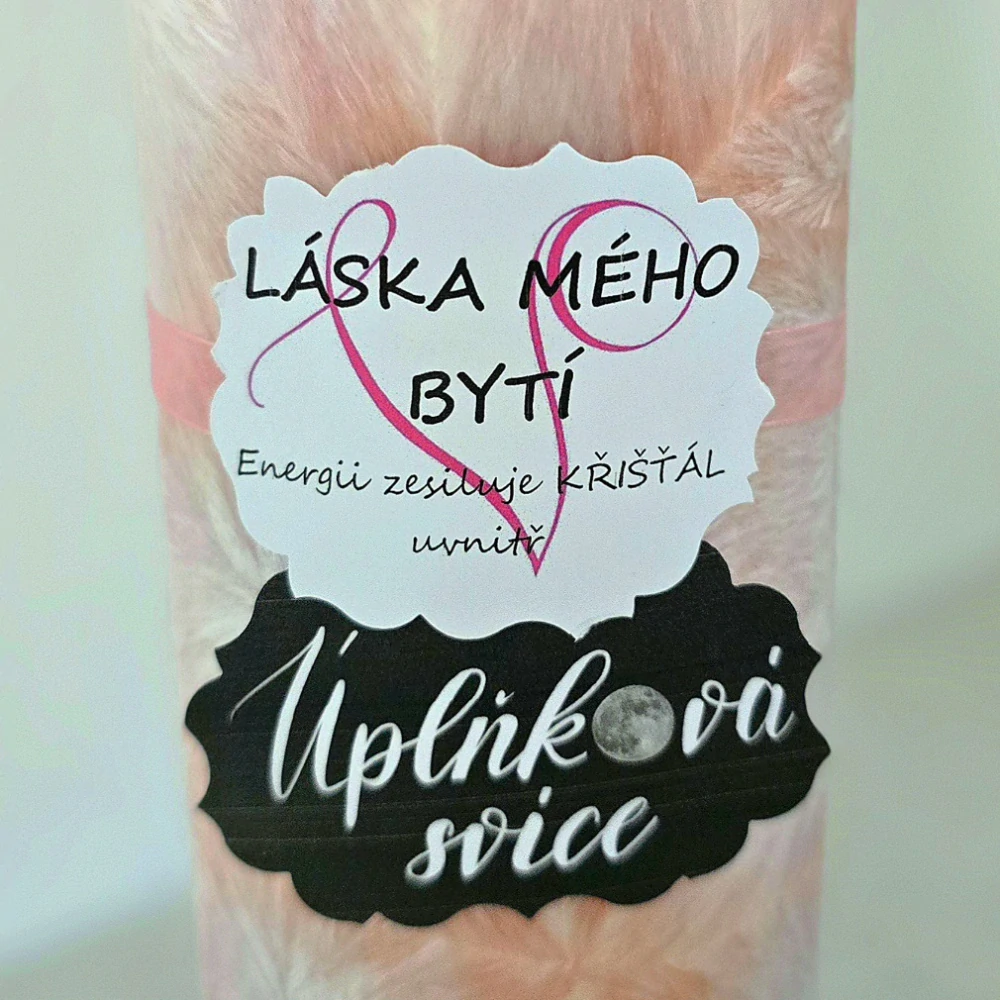 Energetická svíčka s křišťálem z Úplňku - LÁSKA MÉHO BYTÍ