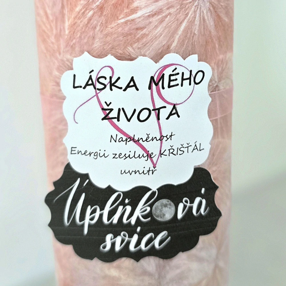 Energetická svíčka s křišťálem z Úplňku - LÁSKA MÉHO ŽIVOTA