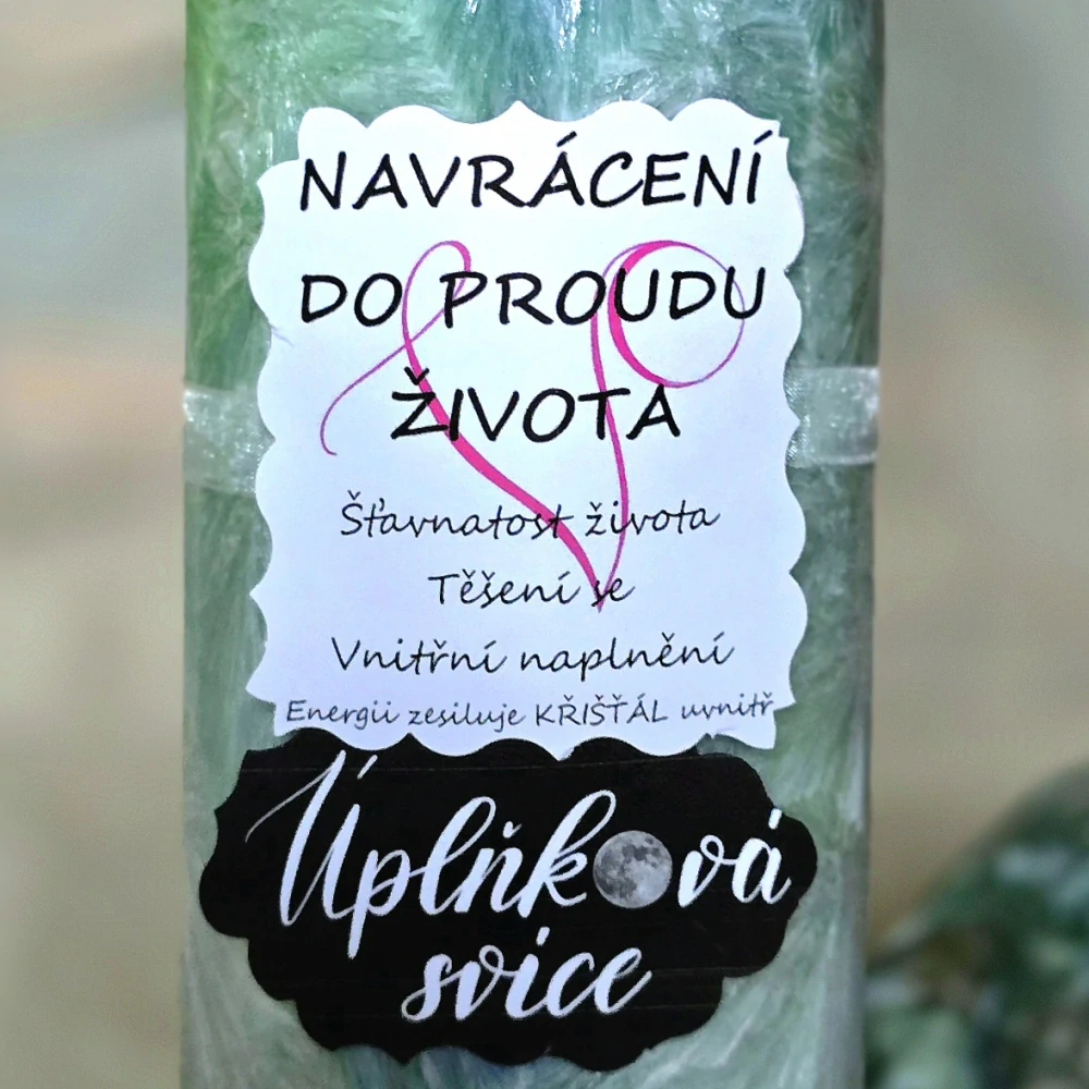 Energetická svíčka s křišťálem z Úplňku - NAVRÁCENÍ DO PROUDU ŽIVOTA