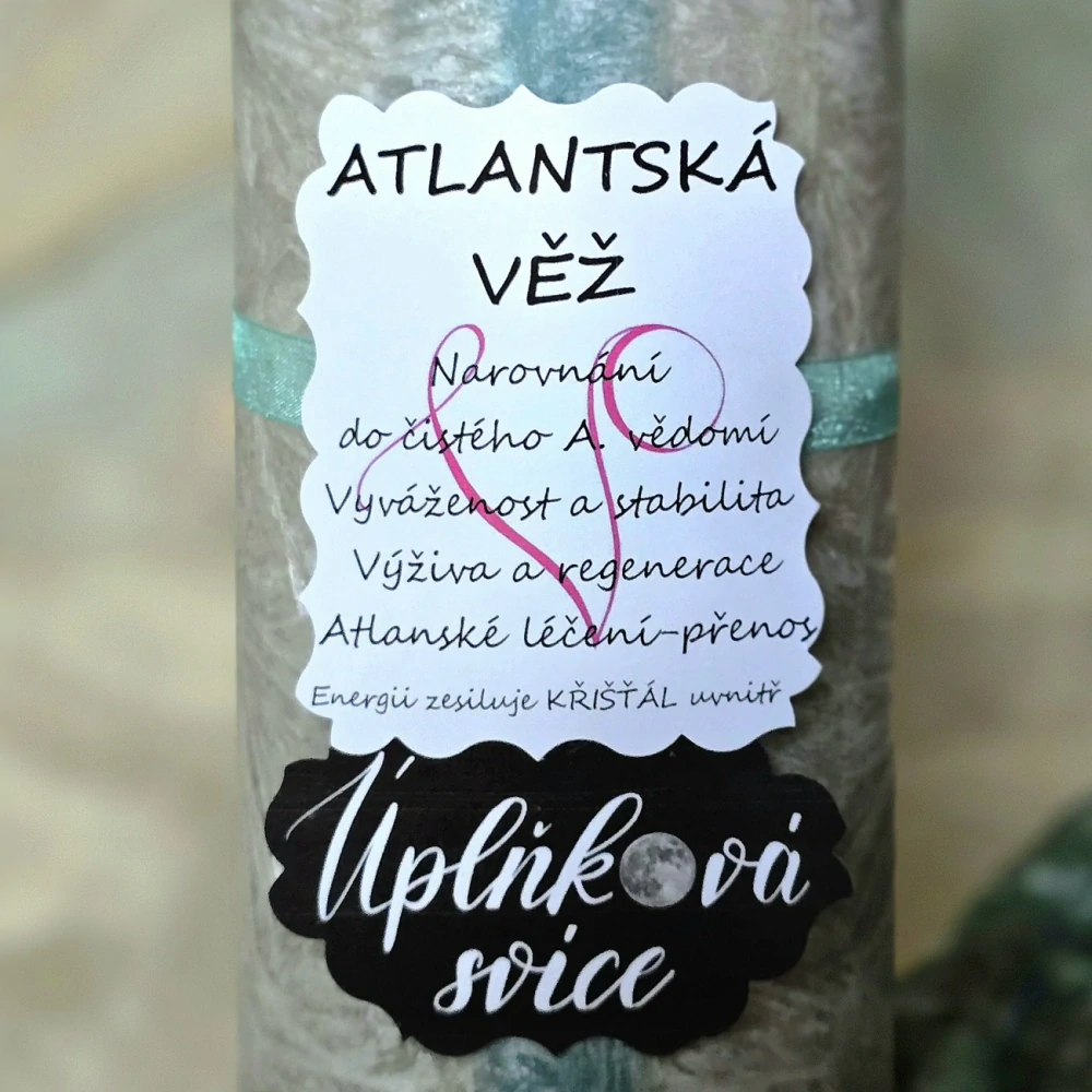 Energetická svíčka s křišťálem z Úplňku - ATLANTSKÁ VĚŽ