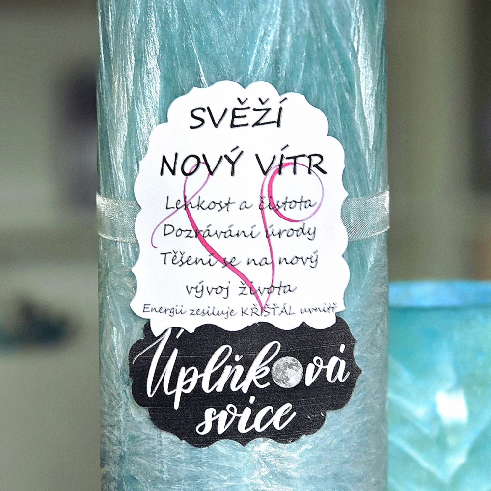 Energetická svíčka s křišťálem z Úplňku - SVĚŽÍ NOVÝ VÍTR