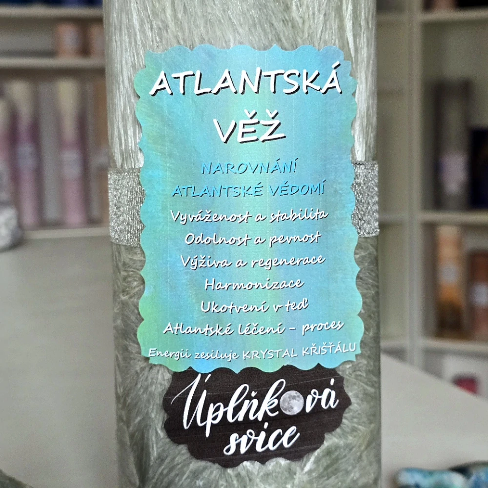Energetická svíčka s křišťálem MAXI z Úplňku - ATLANTSKÁ VĚŽ