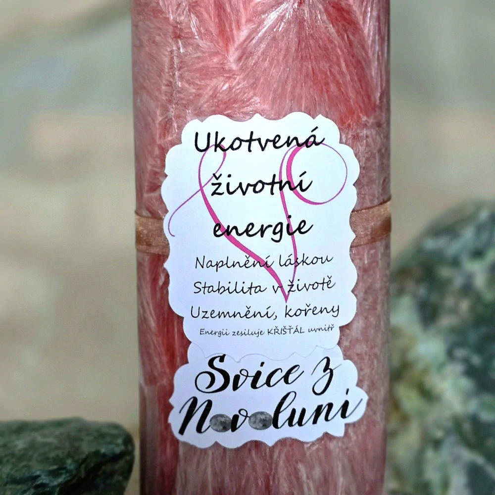 Energetická svíčka s křišťálem z Novoluní - UKOTVENÁ ŽIVOTNÍ ENERGIE