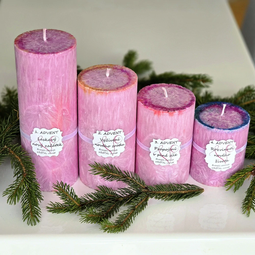 Adventní sada svíček ZROD NOVÉHO s křišťálem
