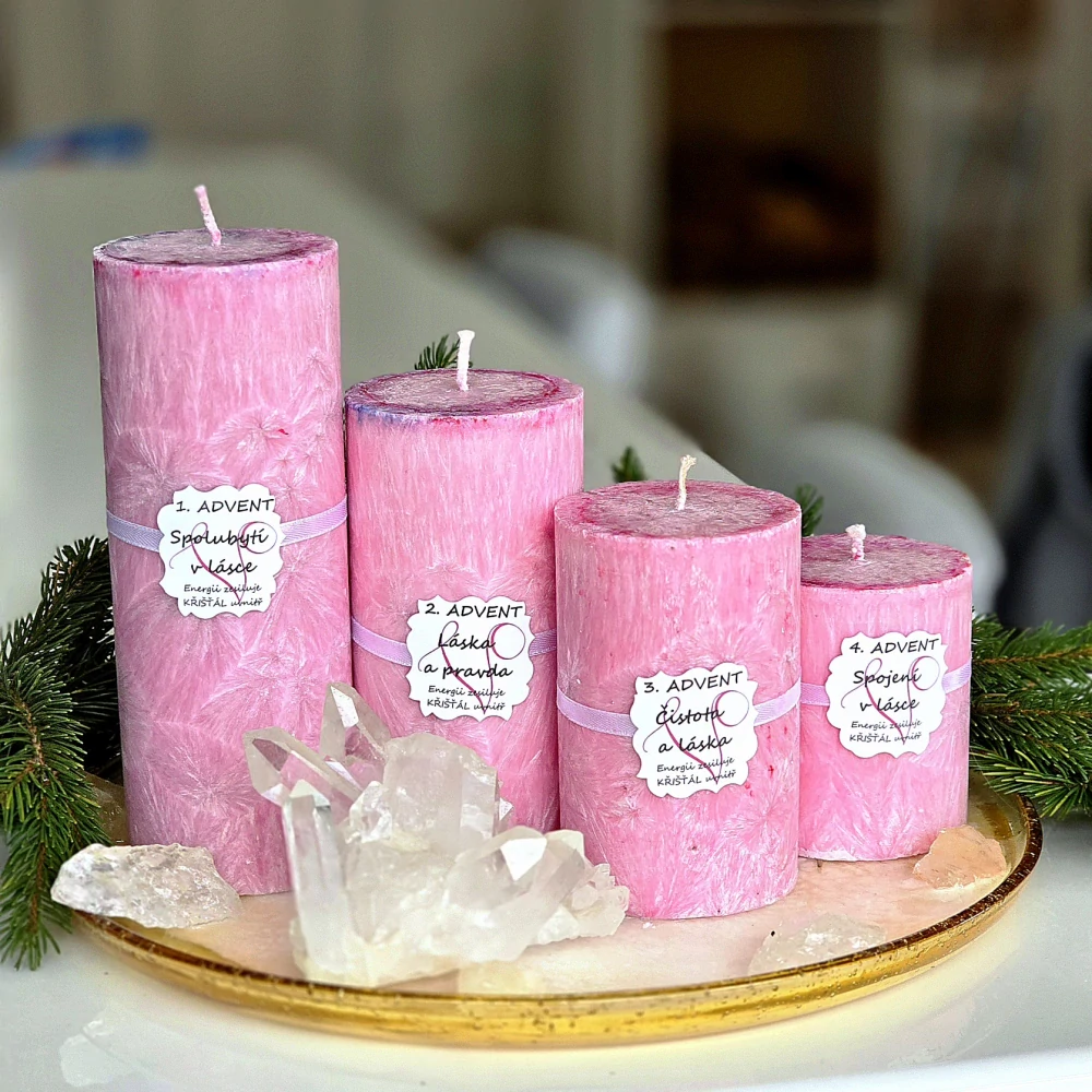 Adventní sada svíček ŠŤASTNÁ RODINA s křišťálem