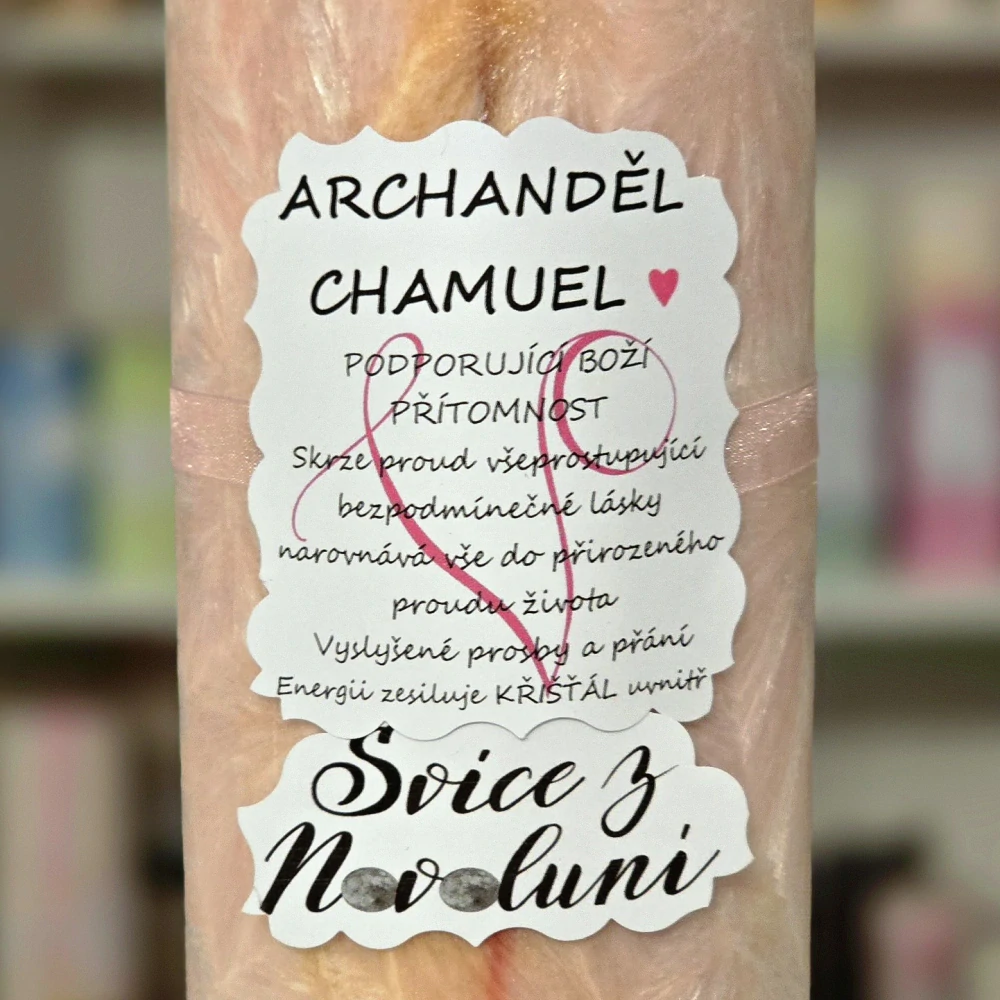 Energetická svíčka s křišťálem z Novoluní ARCHANDĚL CHAMUEL