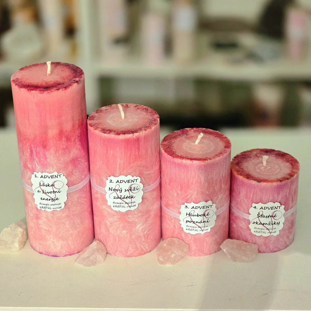 Adventní sada svíček ŠŤASTNÝ ŽIVOT s křišťálem