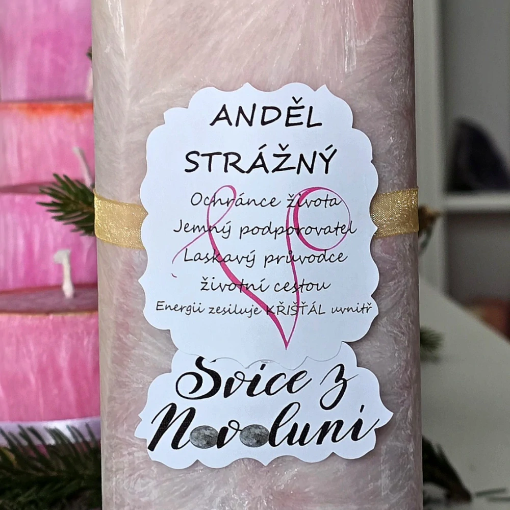 Energetická svíčka s křišťálem z Novoluní ANDĚL STRÁŽNÝ