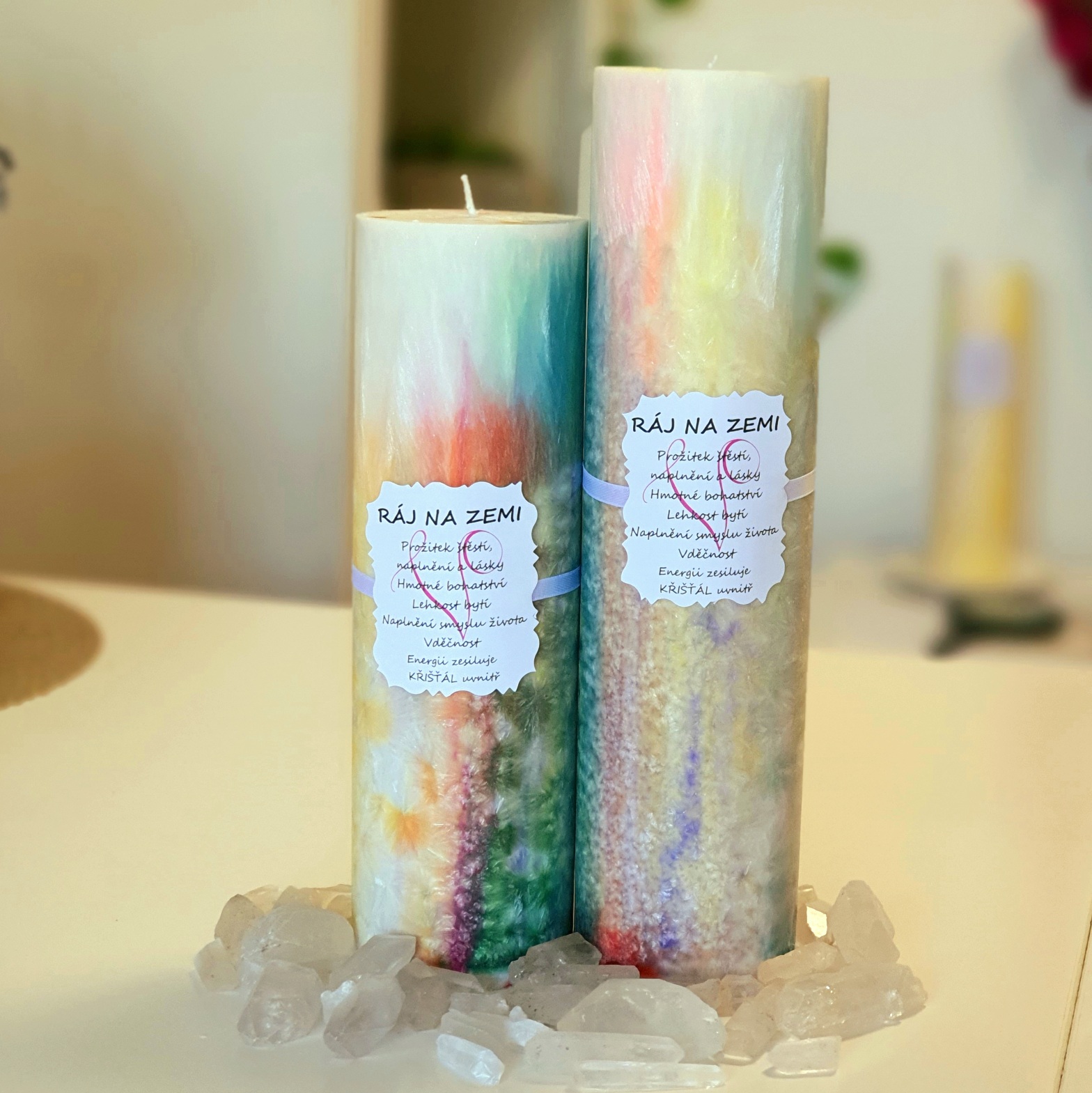 Energetická svíčka s křišťálem RÁJ NA ZEMI 