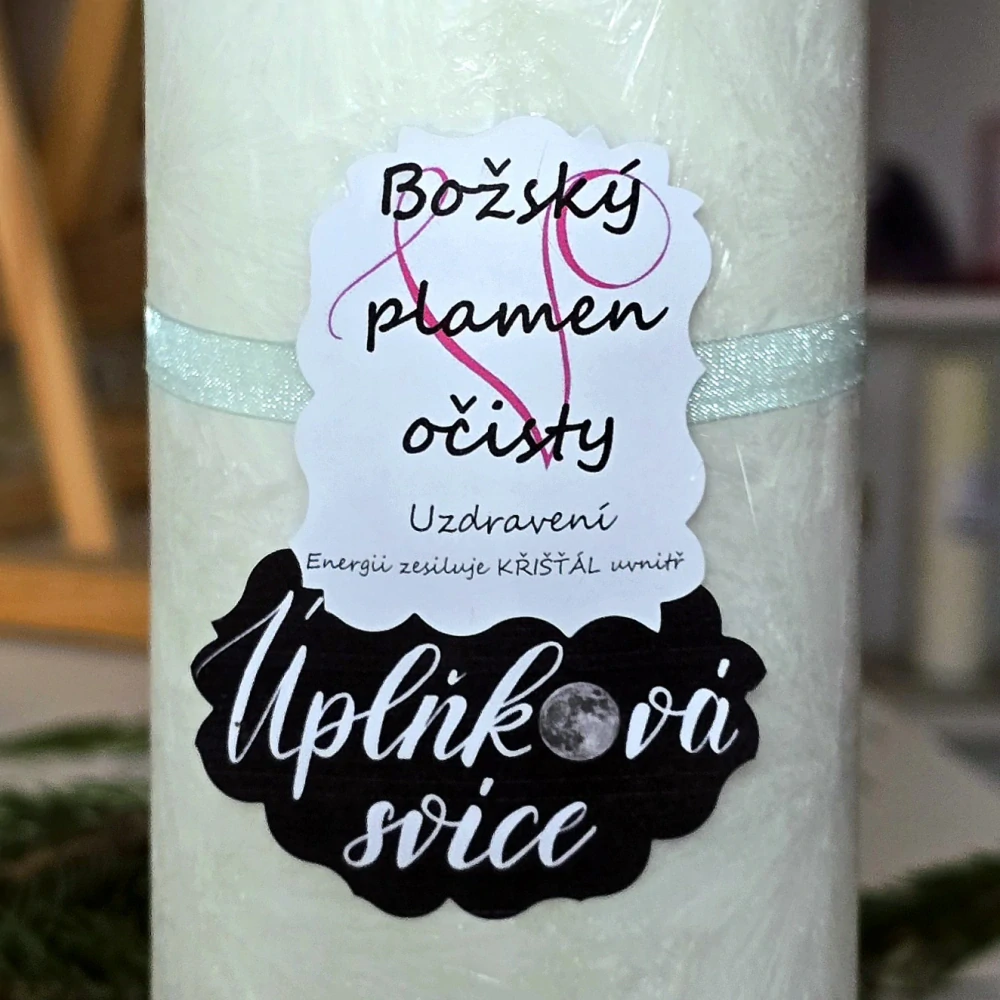 Energetická svíčka s křišťálem z Úplňku BOŽSKÝ PLAMEN OČISTY