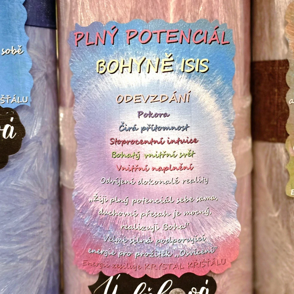 Energetická svíčka s křišťálem z Úplňku PLNÝ POTENCIÁL BOHYNĚ ISIS