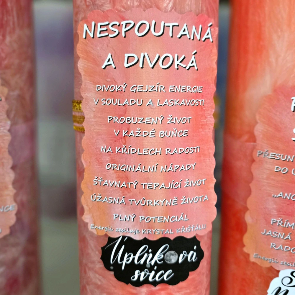 Energetická svíčka s křišťálem MAXI z Úplňku - NESPOUTANÁ DIVOŠKA