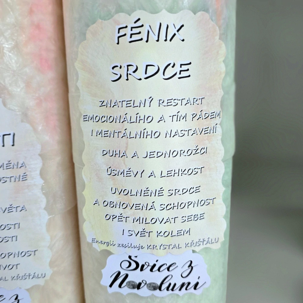 Energetická svíčka s křišťálem MAXI z Novoluní - FÉNIX SRDCE