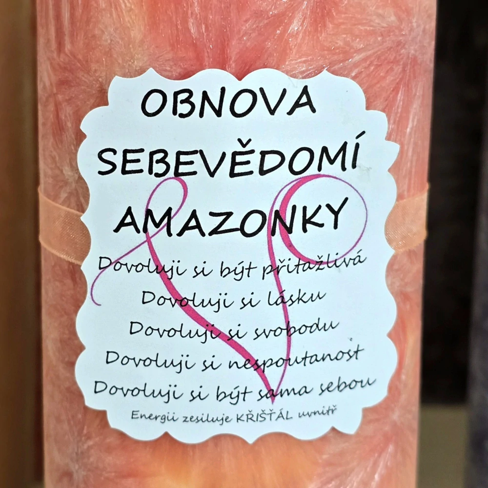 Energetická svíčka s křišťálem OBNOVA SEBEVĚDOMÍ AMAZONKY
