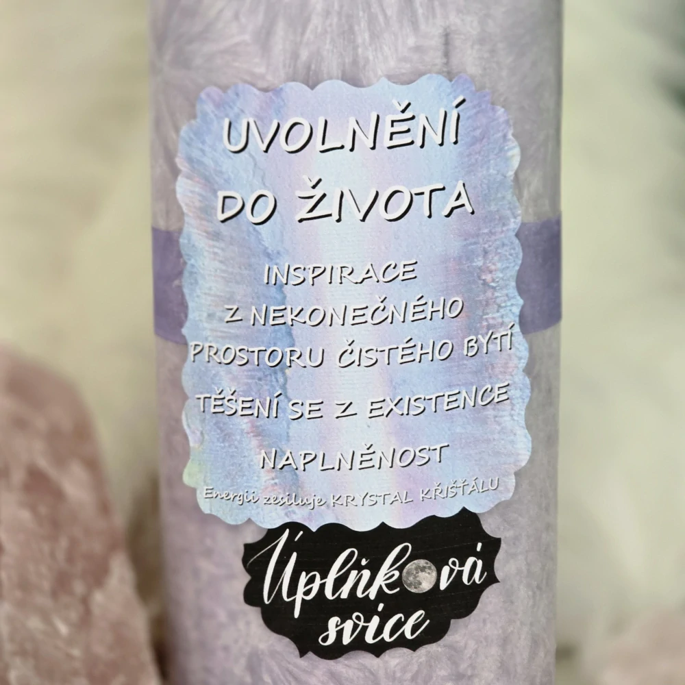 Energetická svíčka s křišťálem MAXI z Úplňku - UVOLNĚNÍ DO ŽIVOTA