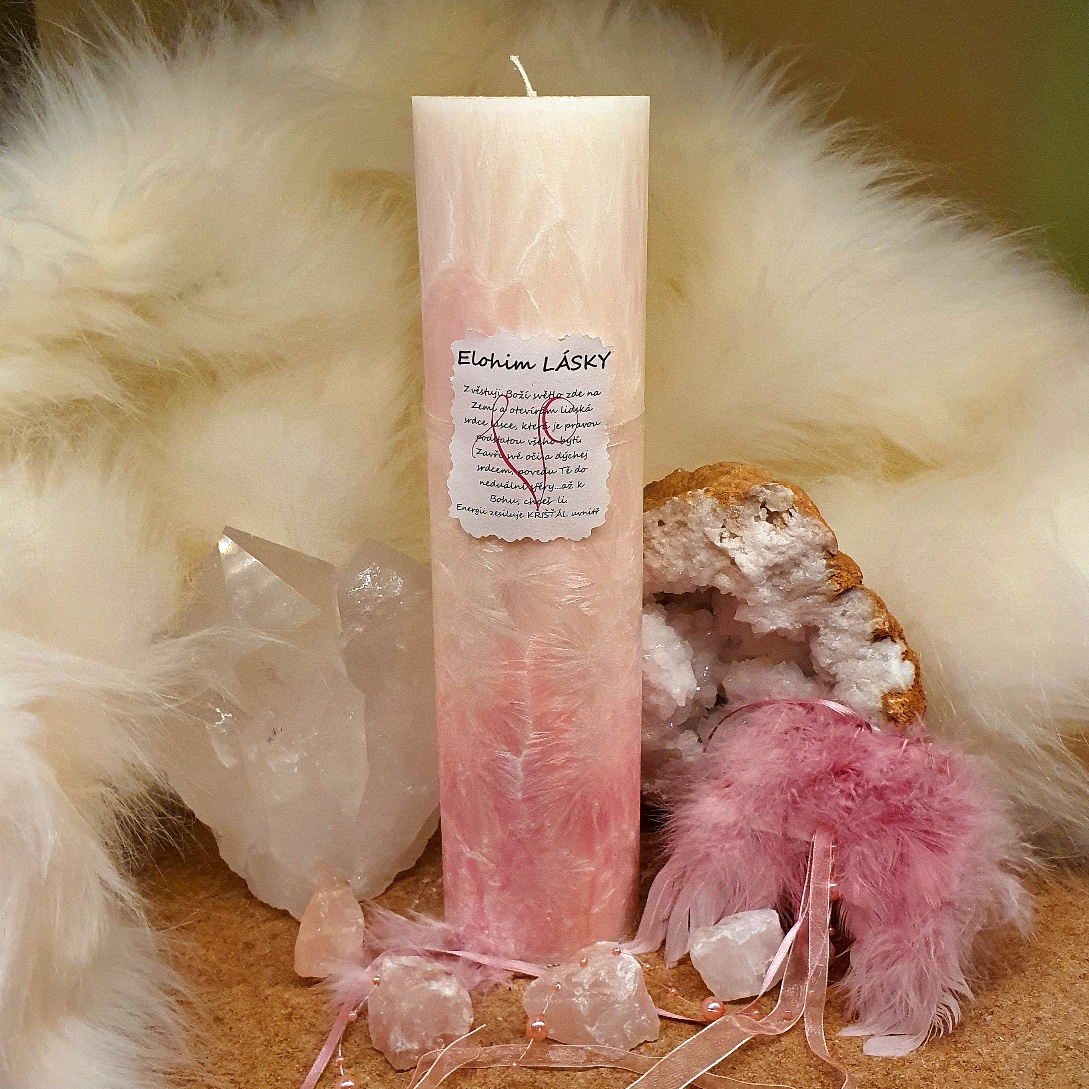 Energetická svíčka s křišťálem z Novoluní ELOHIM LÁSKY